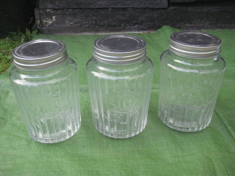 3 Home Made Glass Storage Jars with Metal Screw-top Lids for £2.00 Each