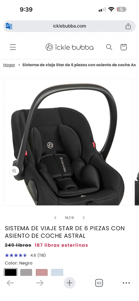 Ickle Bubba Star 6-Piece Travel System with Car Seat - Black