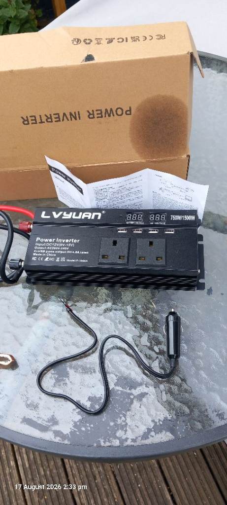 Lvyuan power inverter 12v to 240 750w/1500 Brand new 