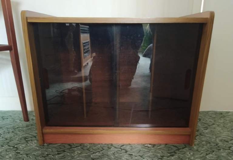 mid century modern style record cabinet