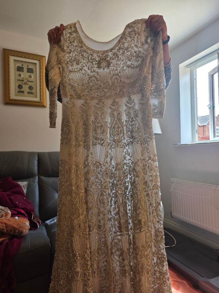 Two Beautiful Beige Gold Embroidered Wedding Dresses 