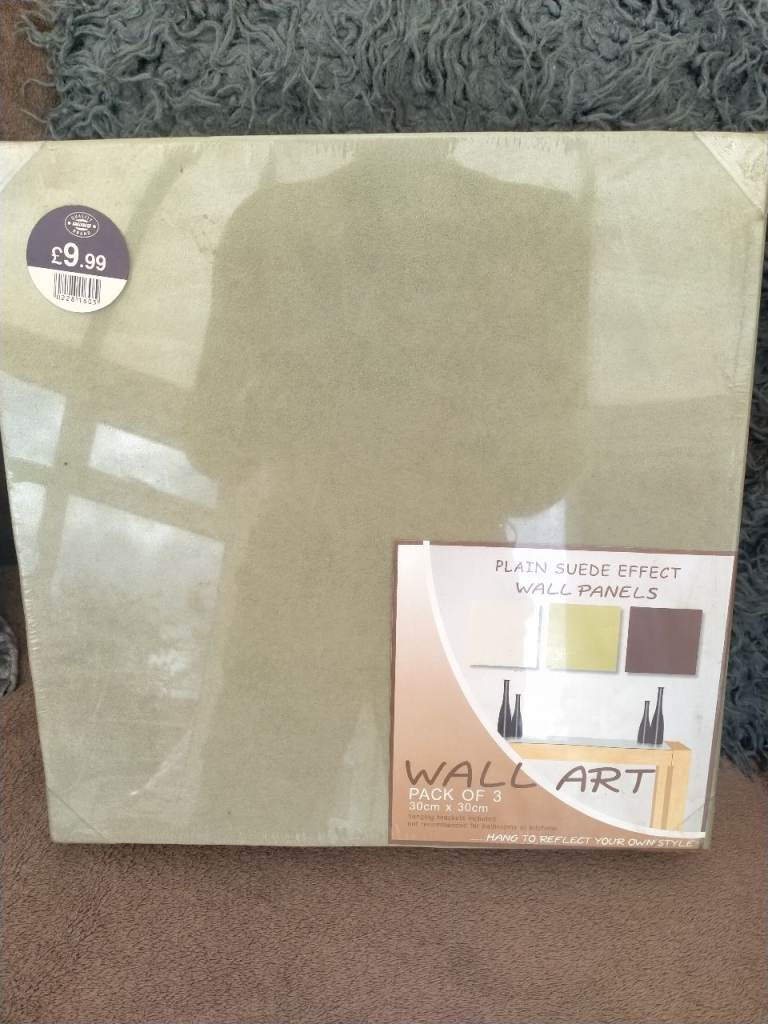 New Suede Effect Wall Art Panels - Green, Pack of 3