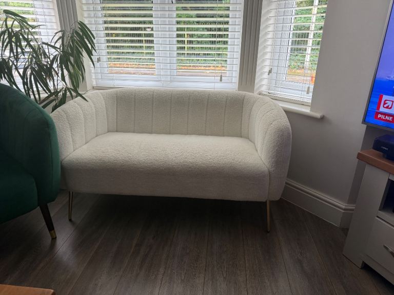 Furniture Maxi Russell Boucle Two Seater Sofa - White Teddy Fabric, As New