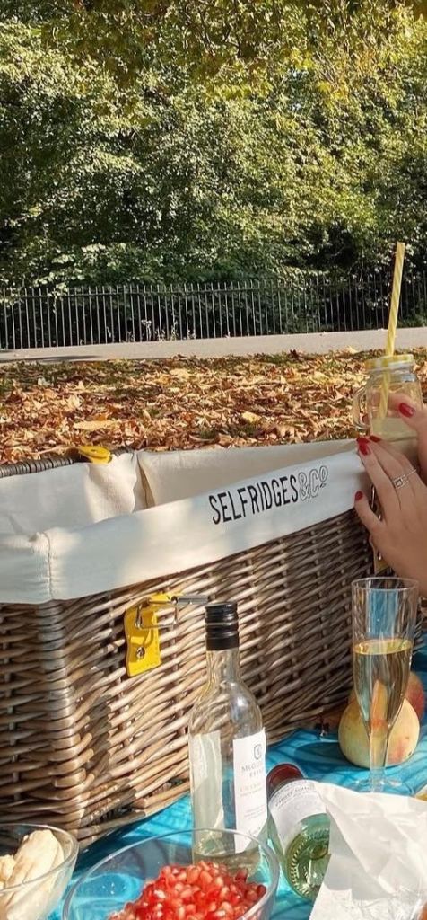 Selfridges Wicker Picnic Basket with Liner – Good Condition