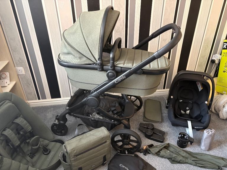 iCandy Peach Pushchair Travel System - ivy Green, As Good As New
