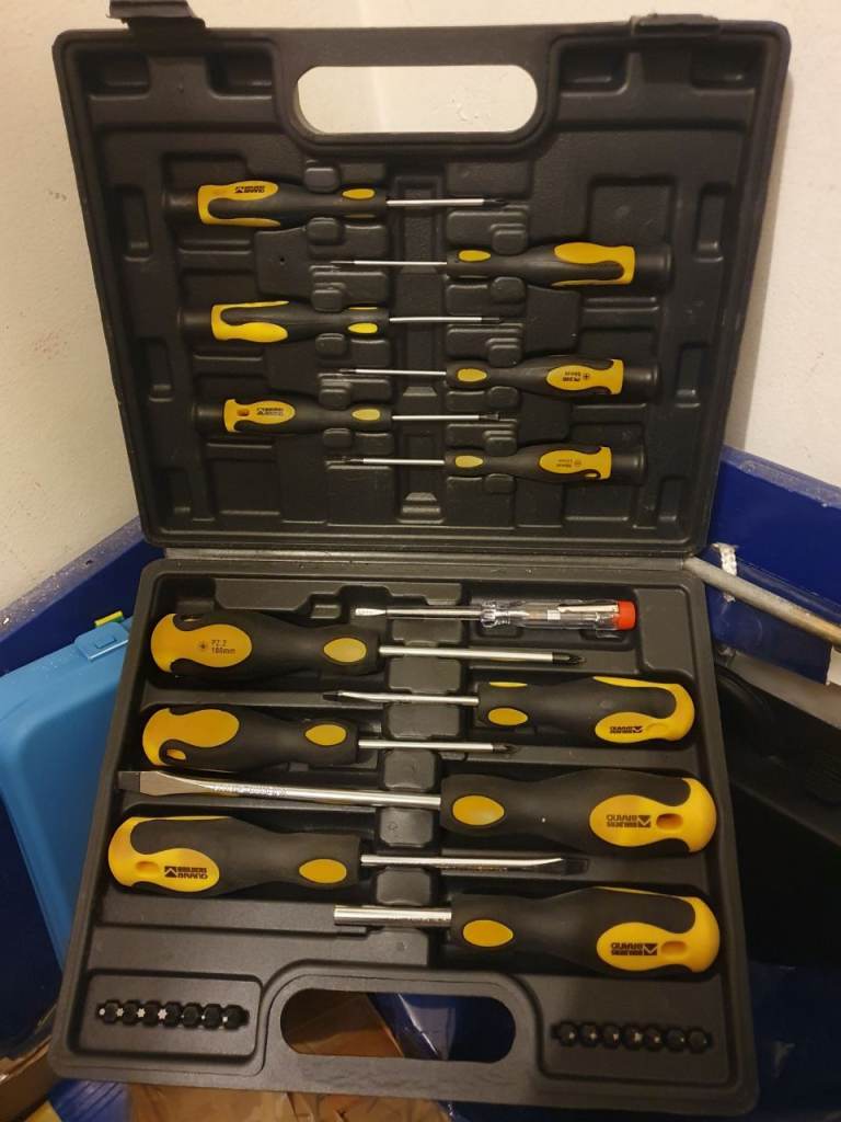 Screwdriver Set with Compact Carry Case, Flat-Head, Cross-Head