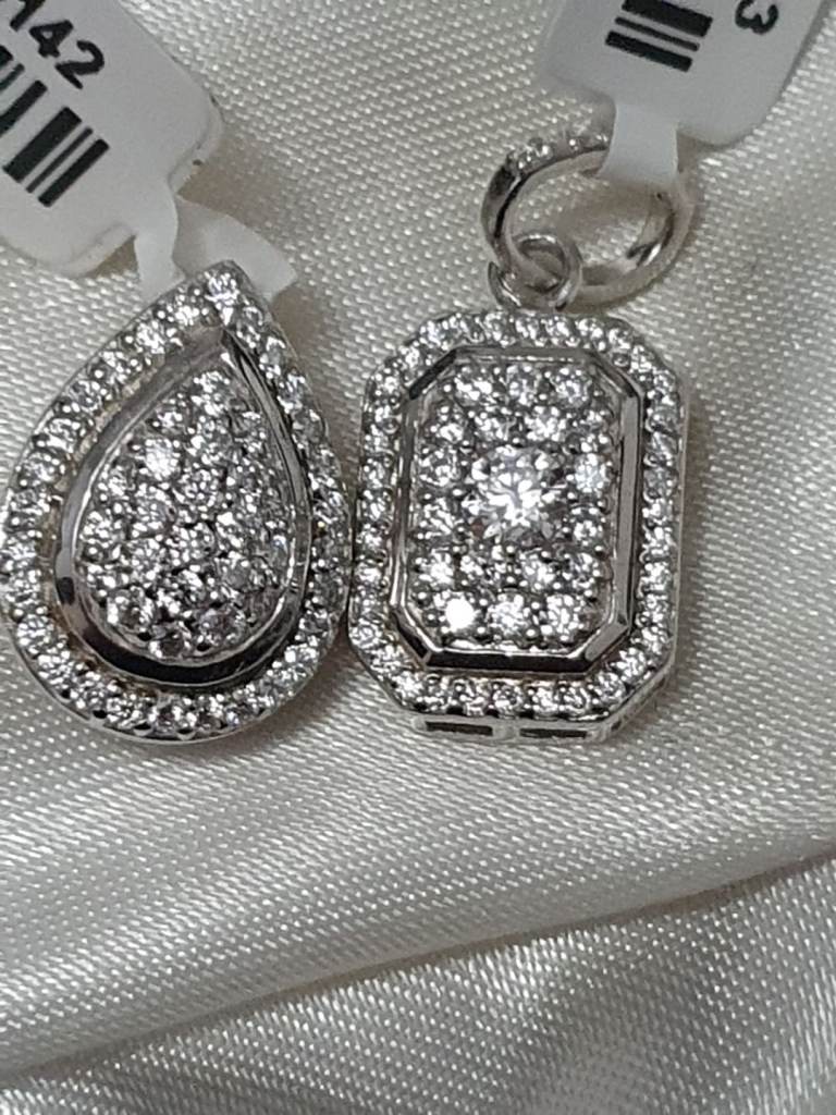 2 Pendants White Mossanite Pendants Sterling silver 925 Platinum Overlay New 