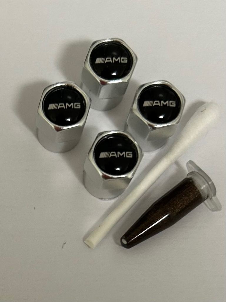 AMG Multicoloured Metal Valve Caps for Car Tyres – With Grease