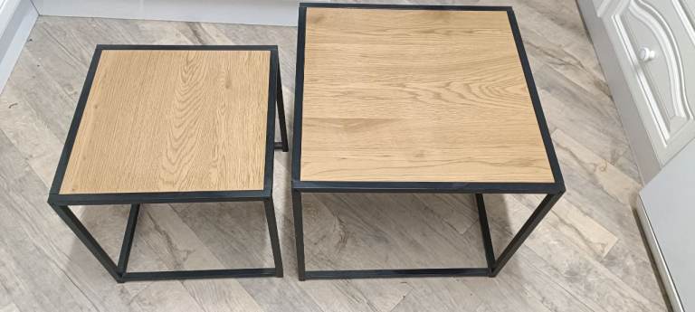 Two Industrial Style Square Coffee Tables – Wood & Metal