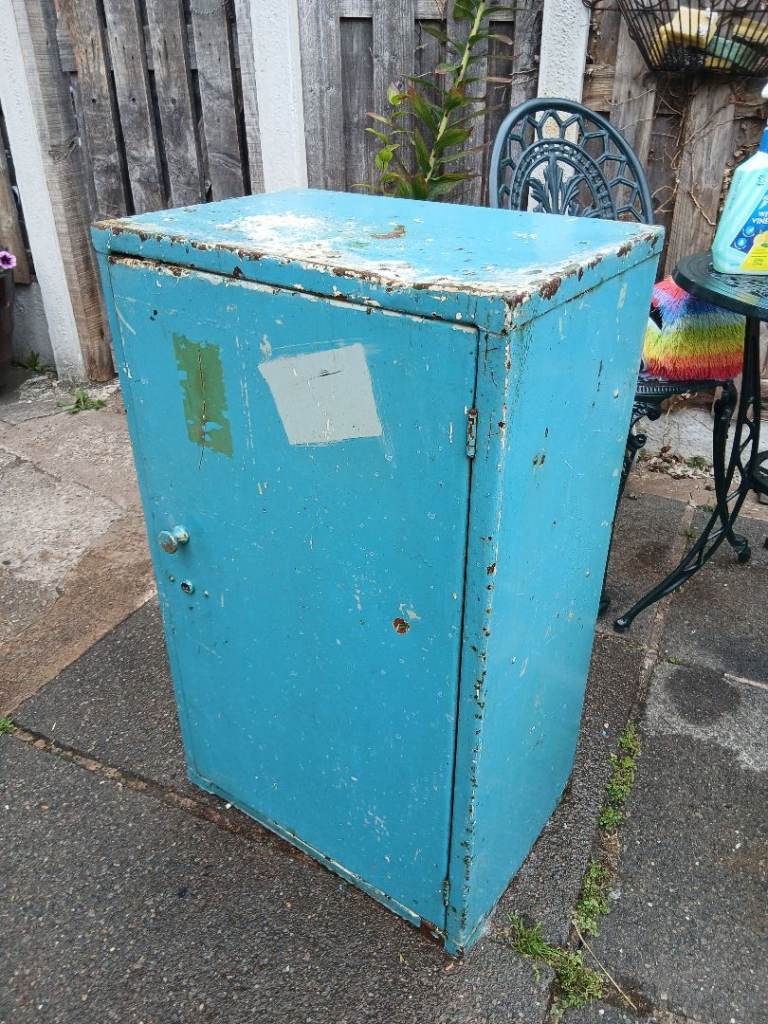 Old Metal Storage Cabinet - Blue, Fair Condition