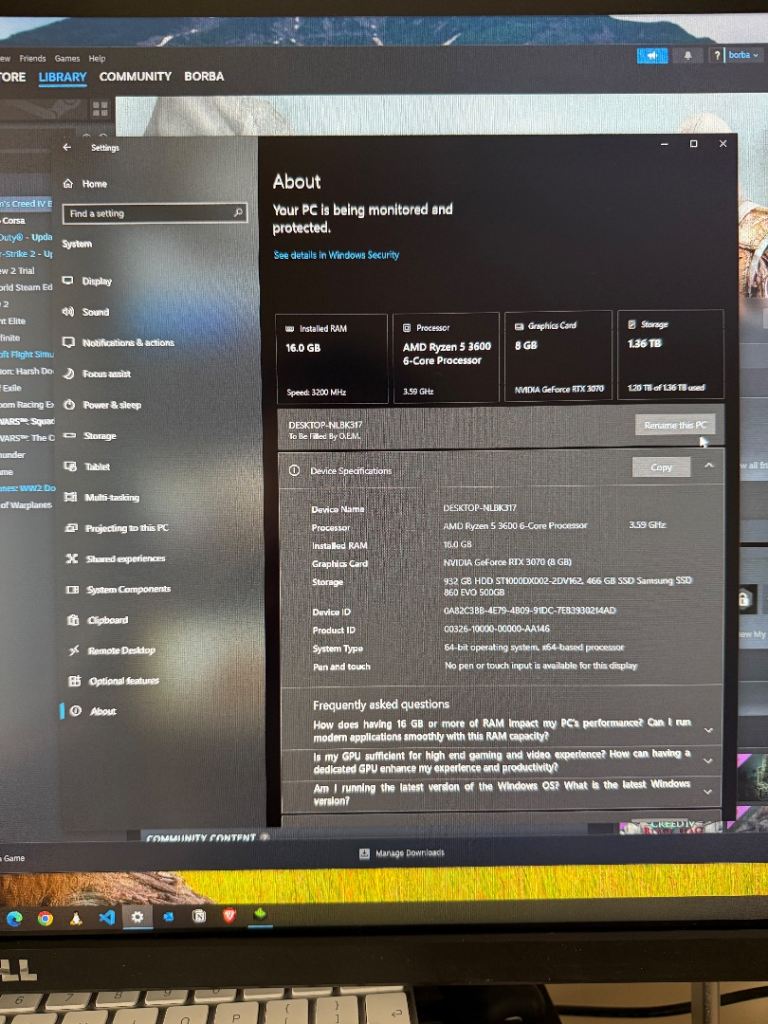 Gaming PC – Ryzen 5 3600 + RTX 3070 + 16GB RAM