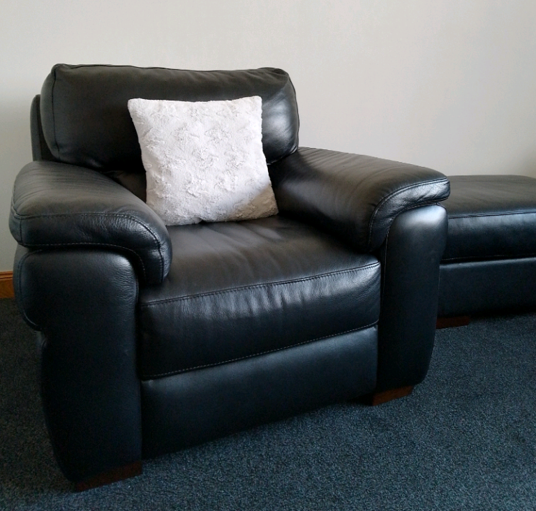 image for Violino leather Armchair+storage stool.