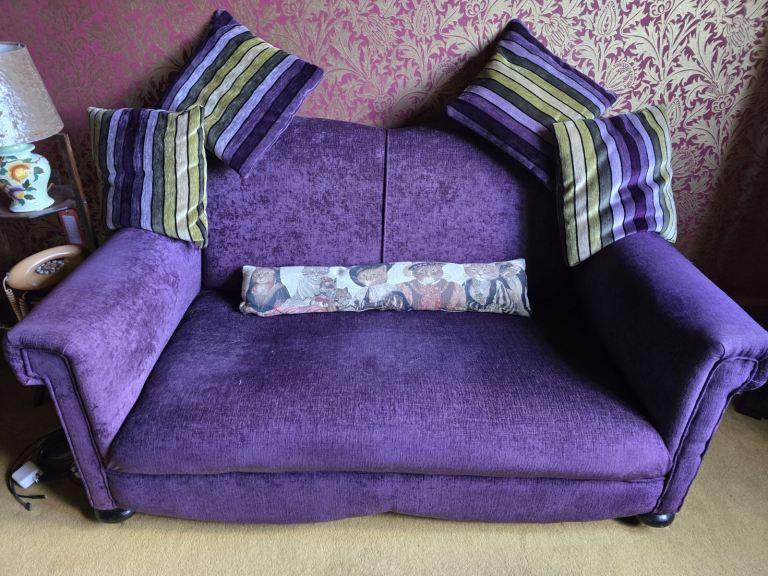 Lovely Purple Sofa and Armchair Set – Good Condition