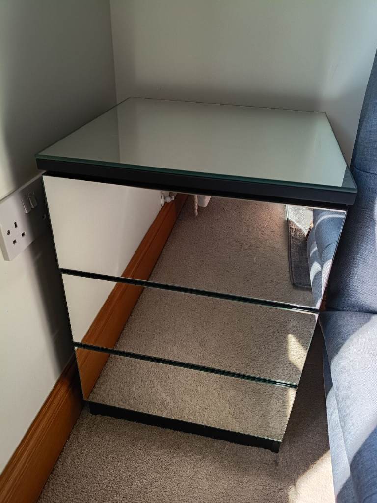 Mirrored Bedside Table with 3 Drawers – Good Condition