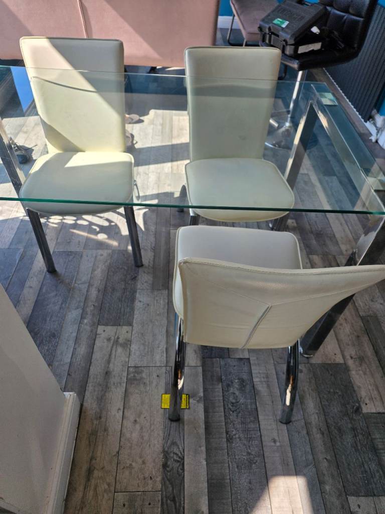 Glass dining table and chairs