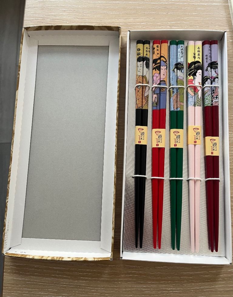 New Japanese Chopsticks Set – Five Pairs, Multicoloured Design