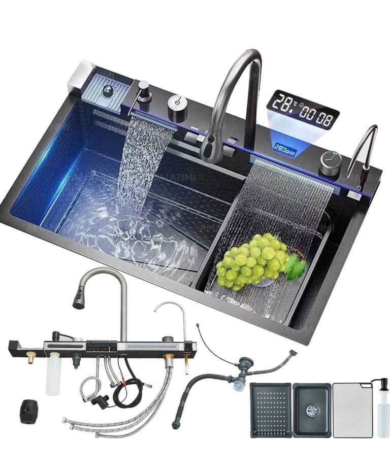 Kitchen Sink Multifunctional LED Digital Display, Waterfall, Cup Washer, soap Dispenser, Waterfall..