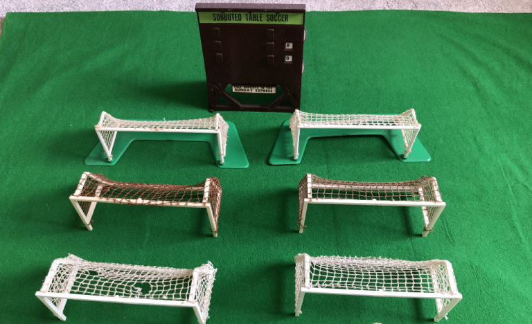 Vintage SUBBUTEO FOOTBALL 3 pairs of goals, ball & scoreboard from smoke-free home