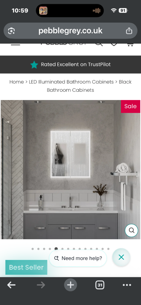 Pebble Grey Malin Bathroom Cabinet with LED lighting
