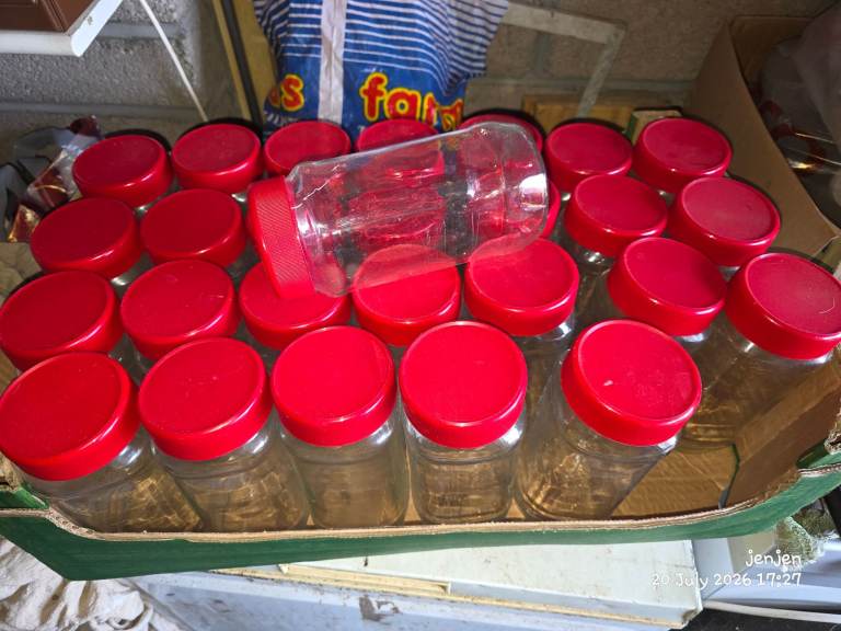 FREE FREE Empty Glass Coffee Jars with Red Lids – 28 available
