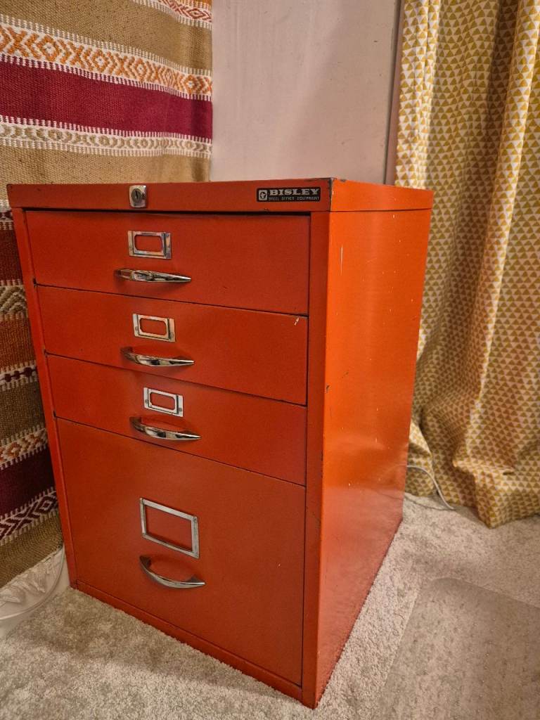 ! GONE PENDING COLLECTION! Small red Bisley filing cabinet with drawers