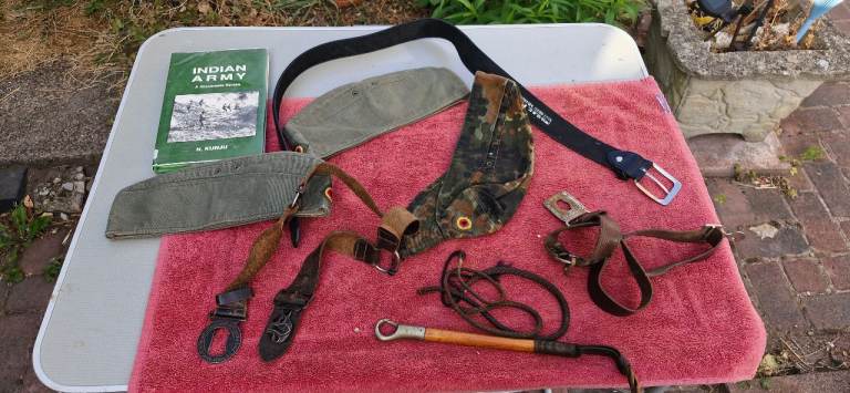 Job Lot: Vintage Indian Army Book, Leather Belts & Other Military Gear
