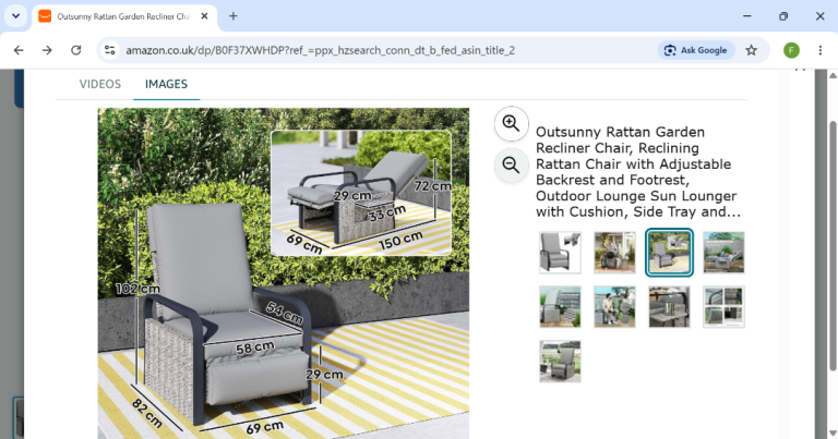 Outsunny Rattan Garden Recliner Chair with Cushion – Good Condition