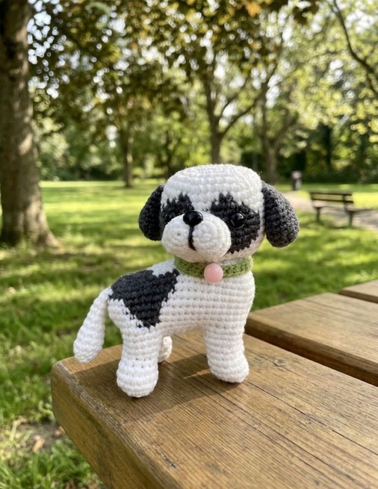 Handmade Crochet Dog Toy - White and Grey Puppy