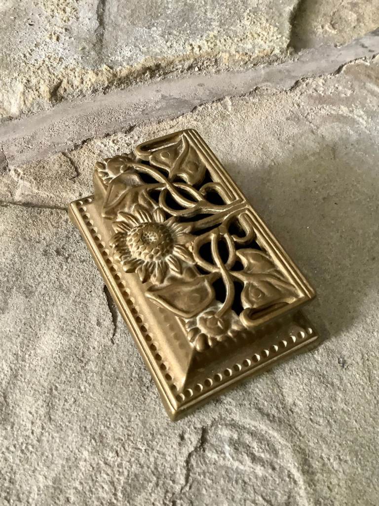 image for Vintage Solid Brass Floral Incense Holder / Vesta Box – Art Nouveau Style