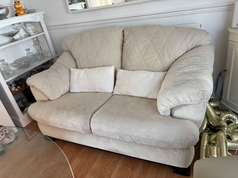 Cream 2/3 seater sofa in buffalo fabric , fully removable and washable covers 