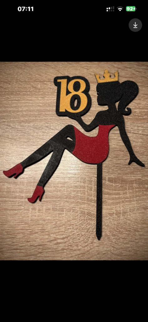 Glittery 18th Birthday Cake Topper - Black and Red Girl Silhouette
