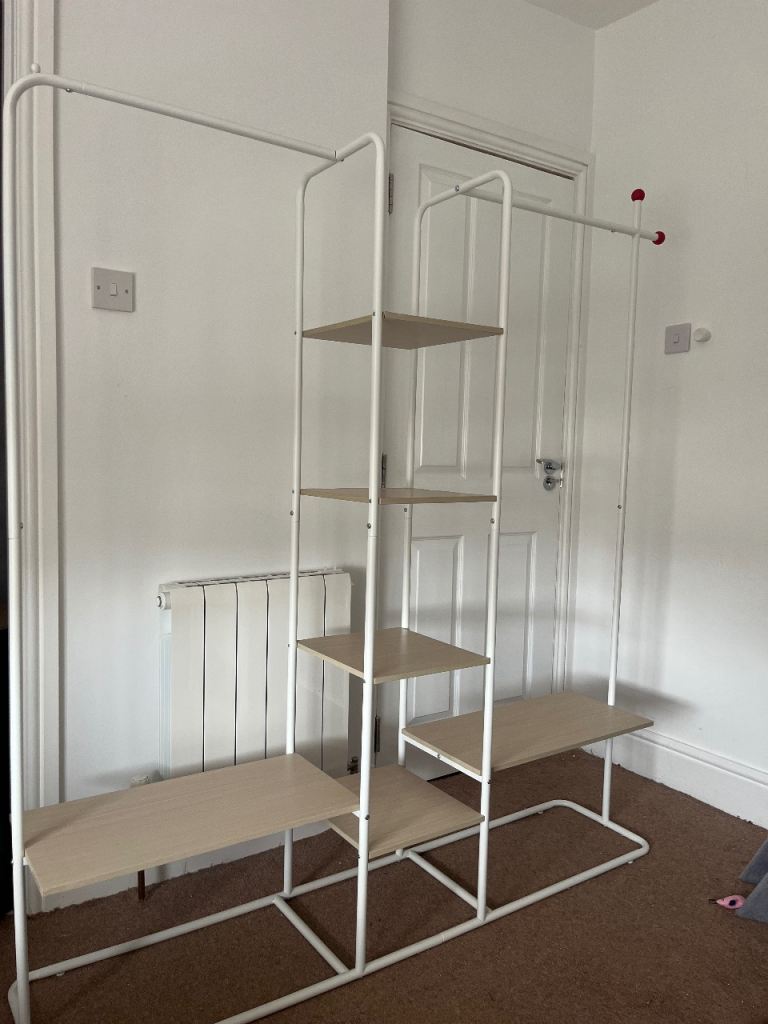 Double Clothes Rail Wardrobe with 6 Wooden Shelves
