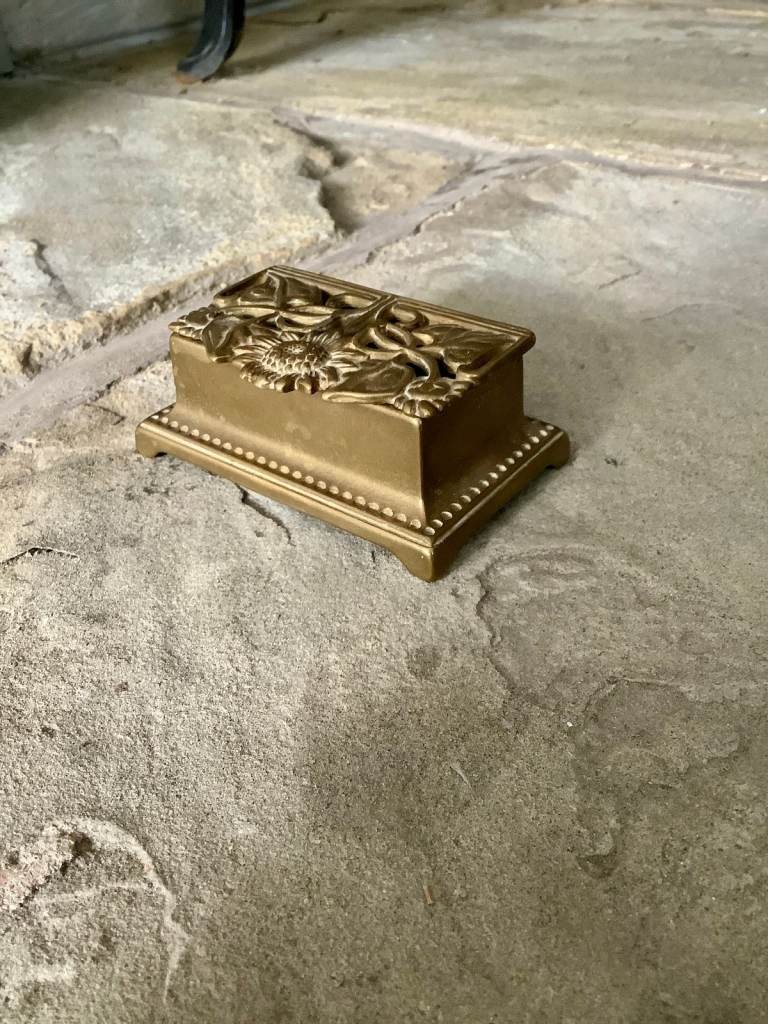 Vintage Solid Brass Floral Incense Holder / Vesta Box – Art Nouveau Style
