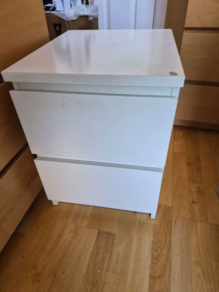 Ikea White Two-Drawer Chest of Drawers, Shabby Used Condition