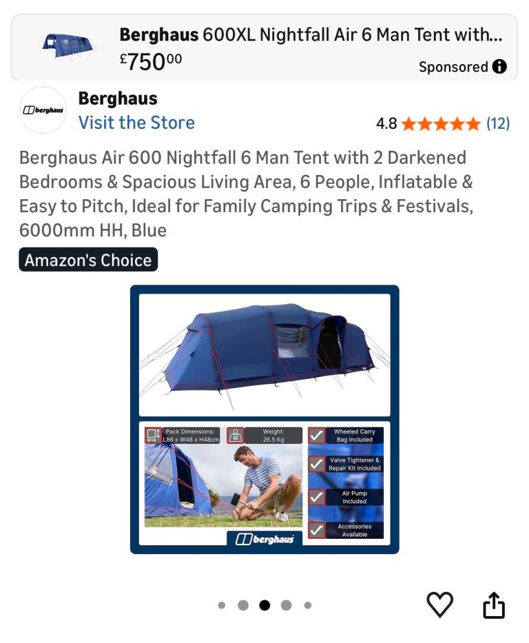  Berghaus air 600 6 man tent 