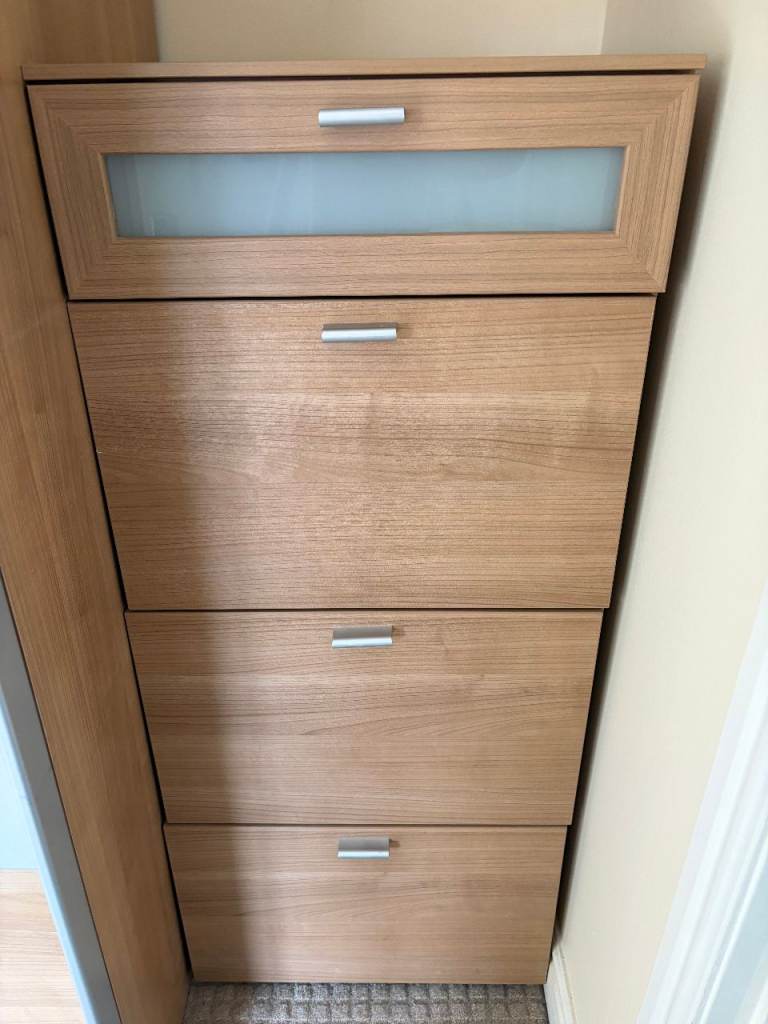 Brown Wood Chest of Drawers with Glass Panel