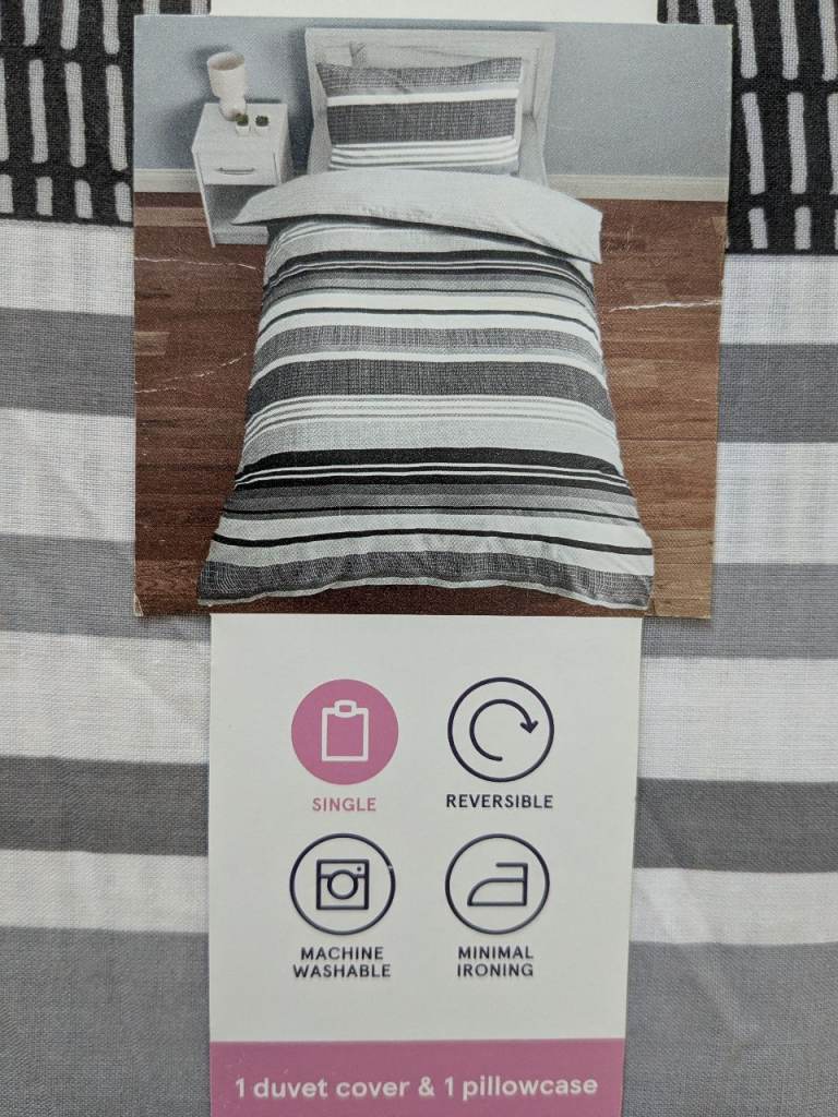 Grey Single Duvet Cover Set, New