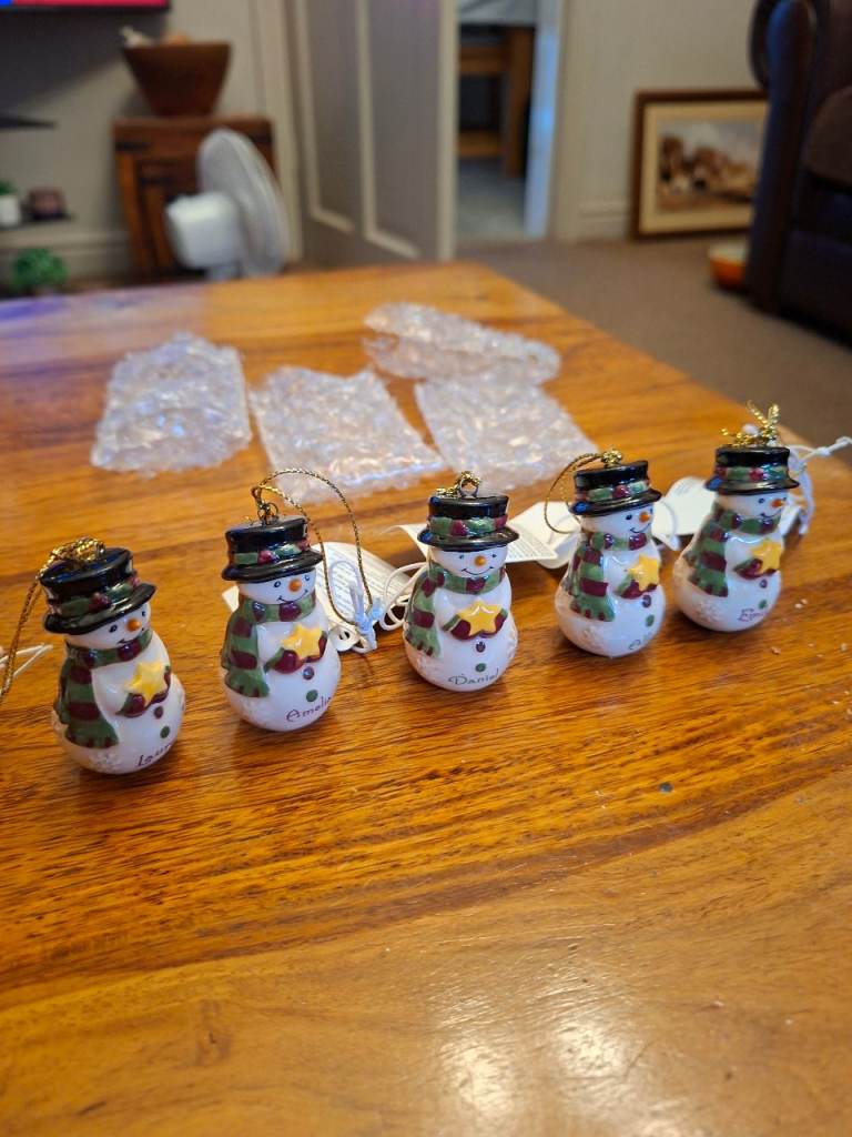 New Ceramic Personalised Snowman Christmas Tree Decorations - Bulk Lot