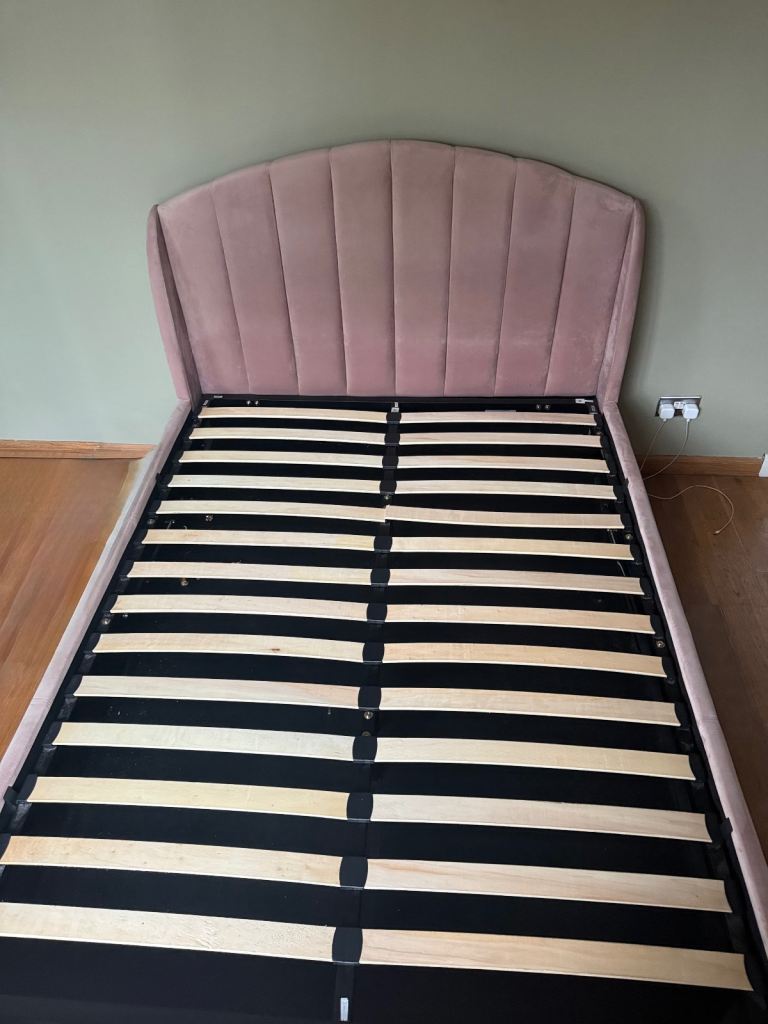 Blush pink double ottoman bed frame