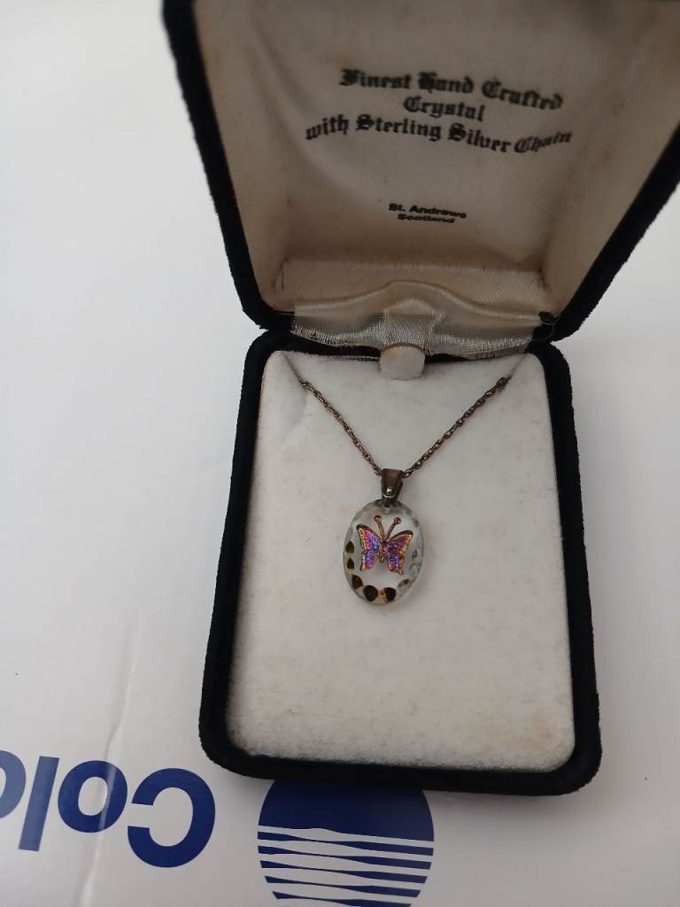 Finest Hand Crafted Crystal Butterfly Pendant with Sterling Silver Chain