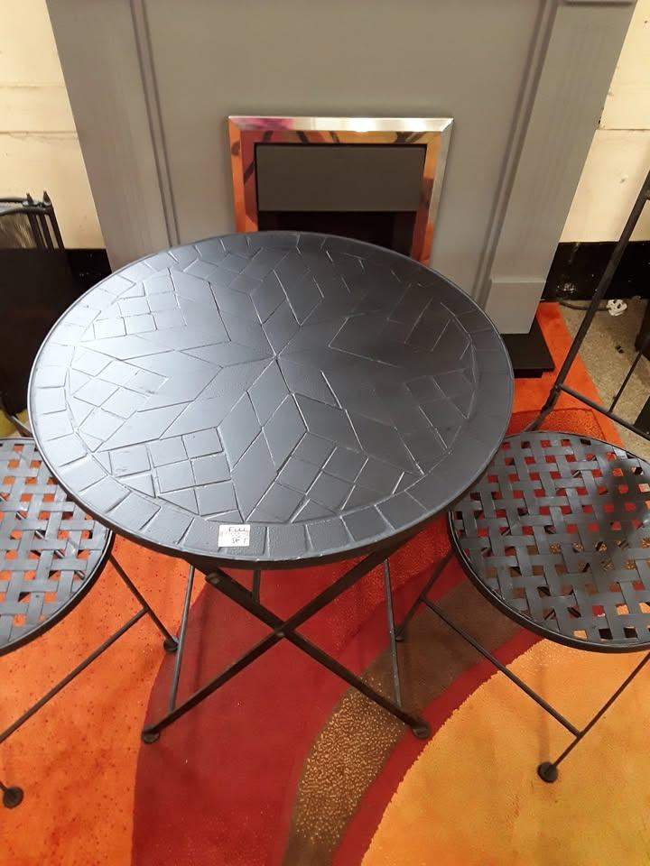 Black cast iron folding garden bistro table 2 chairs Low Cost Moves used Items STALYBRIDGE SK15 3DN