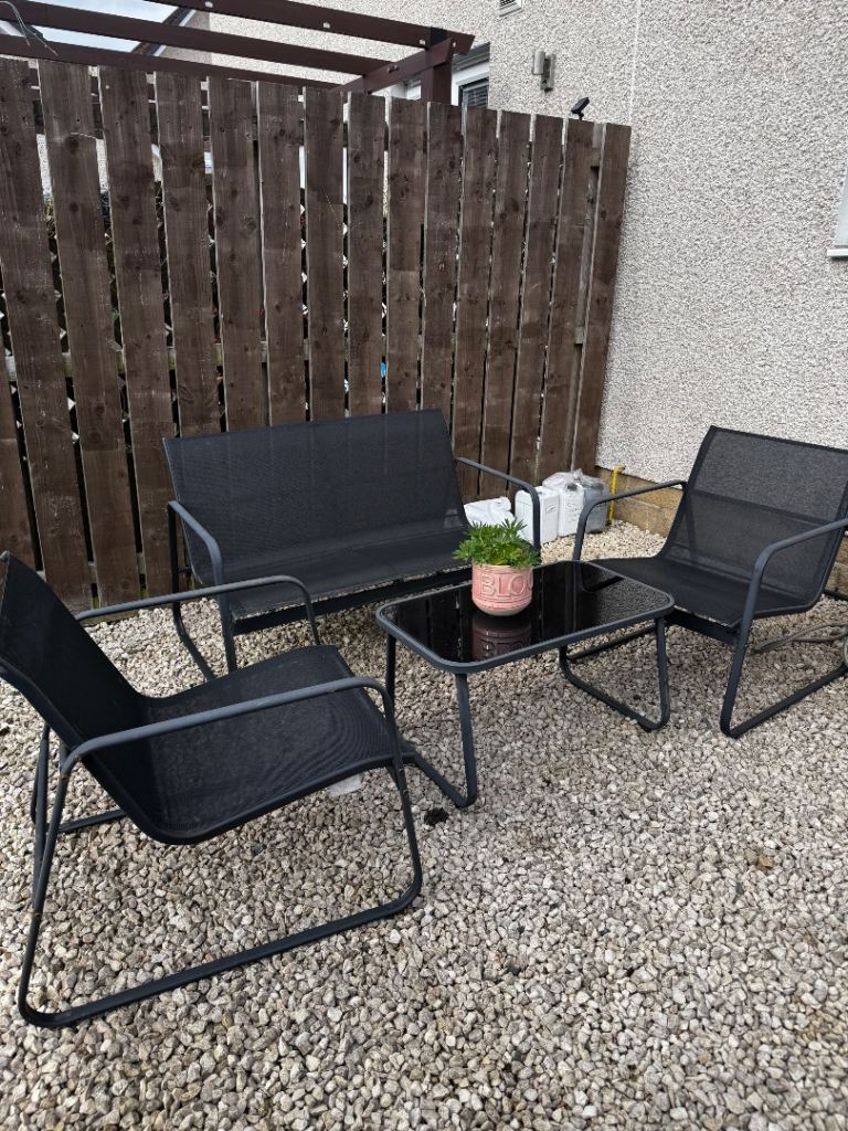 Garden furniture set - black metal/fabric