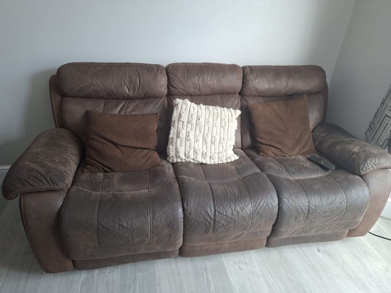 2 Brown Fabric 3-Seater Sofas