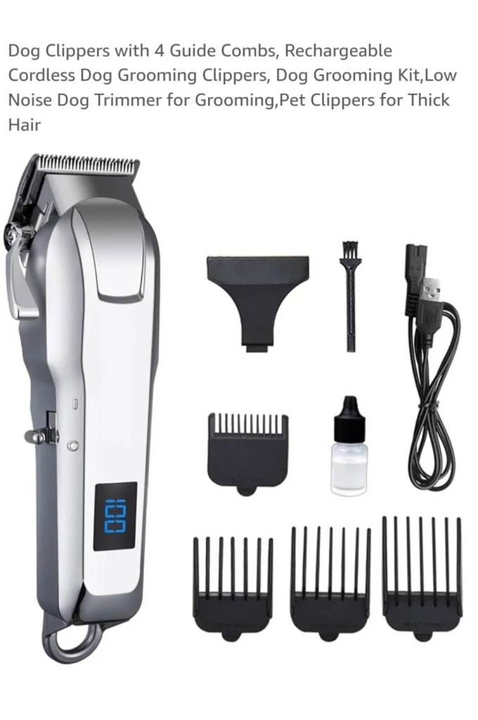 Dog Clippers with 4 Guide Combs, Rechargeable Cordless Dog Gro