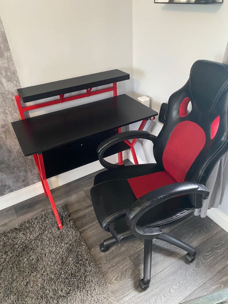 Black and Red Desk & Chair Set