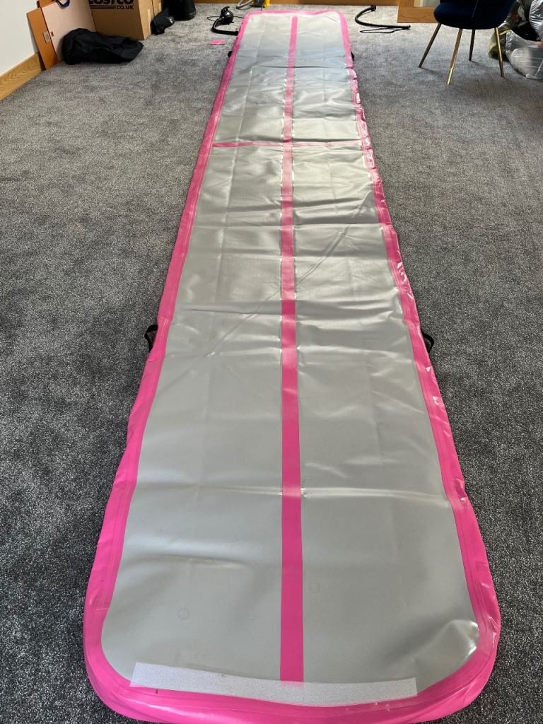 Long Pink & Grey Inflatable Air Track Mat – Good Condition Gym Gear