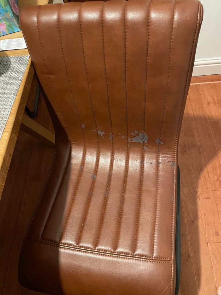 Four Brown Faux Leather Dining Chair – Fair Condition