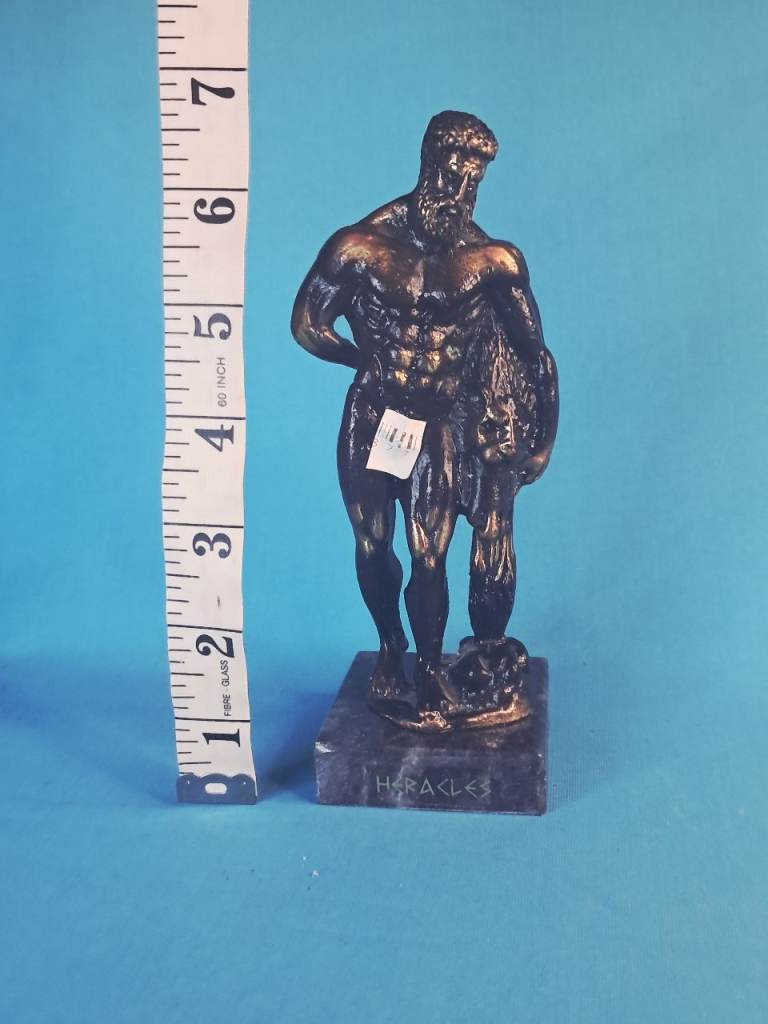 Vintage bronze-colored collectible figurine of the Farnese Hercules statue. 6.6-inch height