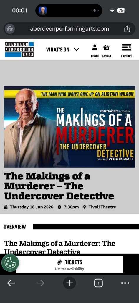 2 x tickets The Makings of a Murderer – The Undercover Detective