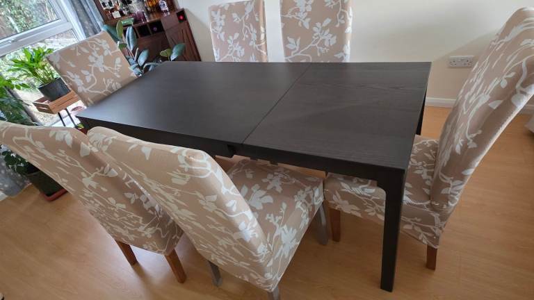 image for IKEA Ekedalen Extendable Dining Table, Dark Brown + 6 Chairs Excellent Condition